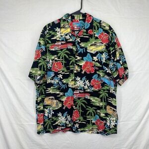 Joe Kealoha's Hawaiian Shirt Mens XL Black Vintage Car Hibiscus Tropical Aloha